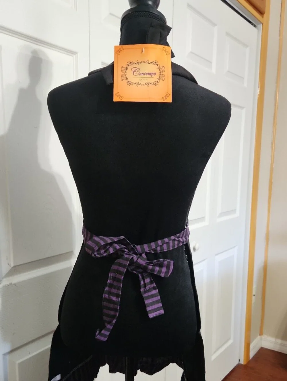 Witch Is In The Kitch Black & White Halloween Apron with Purple Accents